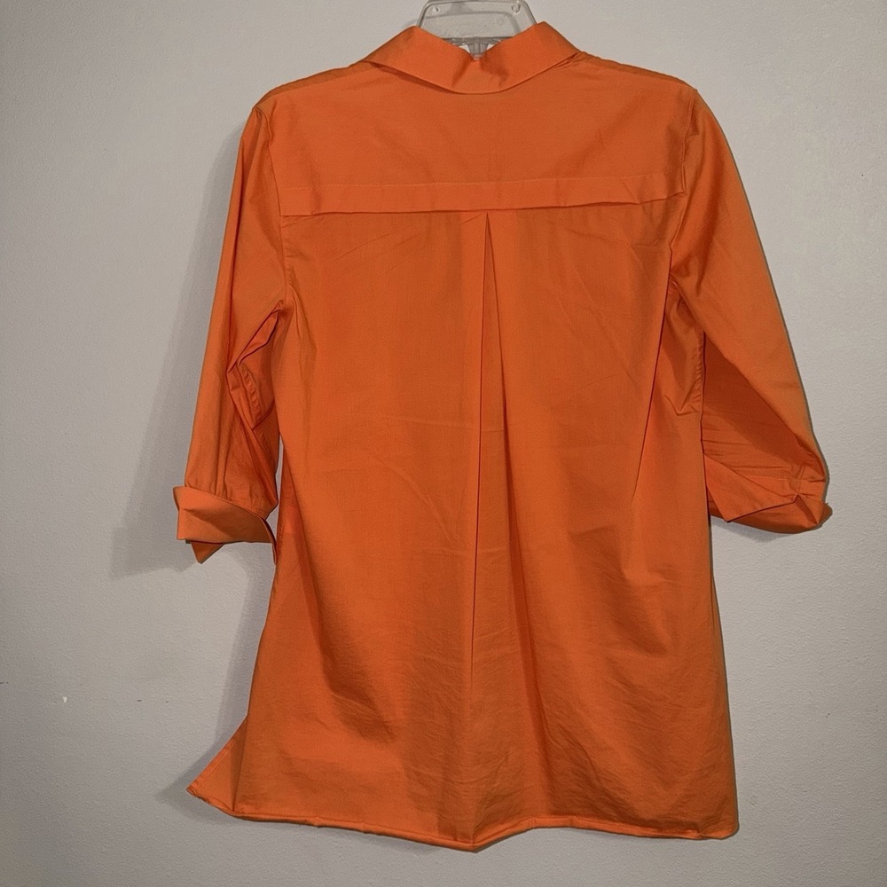 Foxcroft Button Down Shirt Tunic Womens Size 4 Orange 3/4 Sleeve‎ Stretch Office - Picture 4 of 11